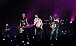 Velvet Revolver live at the Hammersmith Apollo in London on June 5, 2007. From left to right: Dave Kushner, Duff McKagan, Scott Weiland, Slash, Matt Sorum