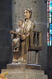 Romanesque - Madonna and Child Entroned, 12th century, walnut, silver, silvered copper and polychrome, Basilique Notre-Dame d'Orcival, Orcival, France[24]