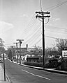 6000-block of Old Harford Road at Harford Road / Glenmore Ave, looking north, showing World War I - era bungalow construction and Hamilton Elementary School (1927) in middle distance; Apr. 1950