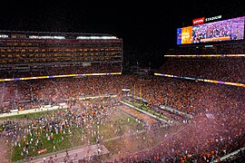 Clemson is recognized historical 15–0 national champion as confetti falls after the game.