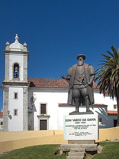 A monument to Vasco da Gama who was christened in the parish church of Sines, and whose father was the alcade-mor of the castle