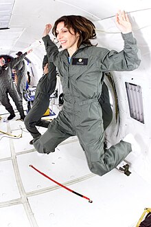 Faye Flam aboard NASA's astronaut training plane while reporting a story in 2014.