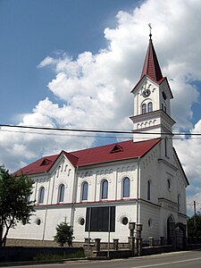 Former Evangelical Lutheran church, previously belonging to the Bukovina German community, now Orthodox and Romanian (June 2011)