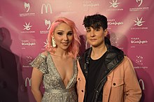 Isaura (right) and Cláudia Pascoal at the Eurovision Spain PreParty 2018 in Madrid