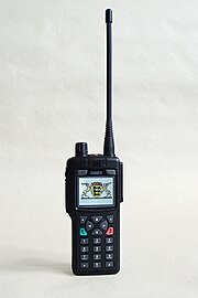 Whip antenna on a walkie-talkie