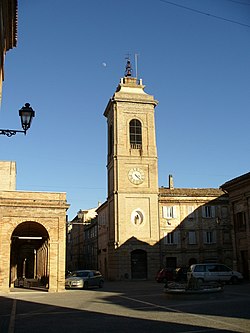 Square of Montefiore with bell tower, fountain and loggia