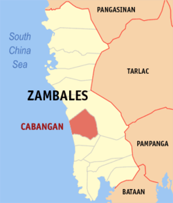 Map of Zambales with Cabangan highlighted