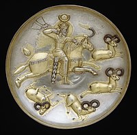 Sasanian dish; the king hunting rams. c. 450-550