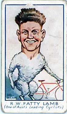 Caricature of R W "Fatty" Lamb on a sports card advertisement for Turf cigarettes, personality series card No 80