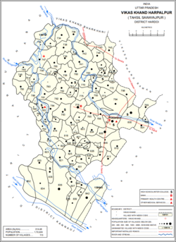 Map showing Khasaura (#778) in Harpalpur CD block