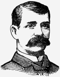 A black and white portrait illustration of a man with a mustache wearing a suit and tie