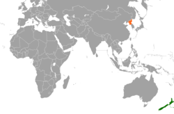 Map indicating locations of New Zealand and North Korea