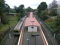 Belgrave station with a Comeng train at platform 1 viewed from Belgrave-Gembrook Road, April 2006