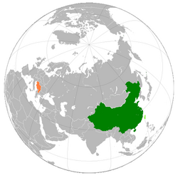 Map indicating locations of China and Yugoslavia