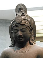 Cambodian statue of Avalokiteśvara. Sandstone, 7th century CE.