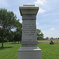 Boggs monument. Inscription reads "Erected by John Boggs Jr. to the memory of his grandfather and father. Soldier, scout, and pioneer."