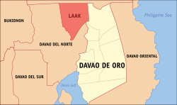 Map of Davao de Oro with Laak highlighted