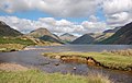 Wasdale from the shores of Wastwater. Yewbarrow is on the left, Great Gable in the centre and the Scafell range on the right.