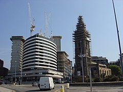 The hotel with the Unity Buildings under-construction behind it