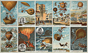 Collecting cards with pictures of events in early ballooning and parachuting history from the Tissandier collection at the Library of Congress, 2nd Series