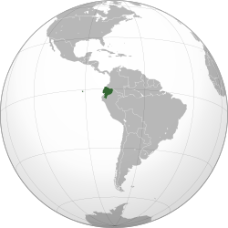 Location of Ecuador (dark green) in South America (grey)