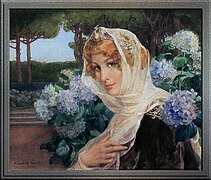 Young Woman with Hydrangeas
