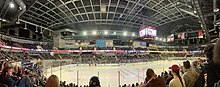 A panoramic view of the ice hockey rink