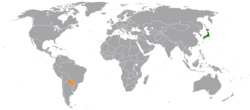 Map indicating locations of Japan and Paraguay