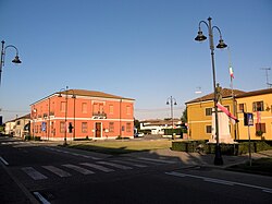 Guglielmo Marconi Square and Town Hall in the centre of Bagnolo di Po