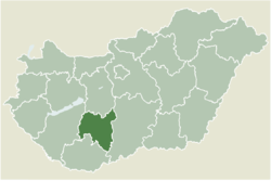 Location of Tolna county in Hungary