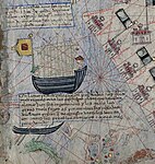 A portion of Catalan atlas depicting a five-masted Javanese jong in the Arabian sea, 1375.