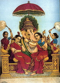 Lord Ganesha with Siddhi and Riddhi