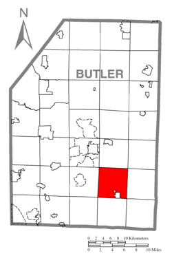 Map of Butler County, Pennsylvania, highlighting Jefferson Township