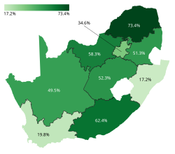 Map of percentages won by the African National Congress