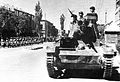 Soviet Tank and troops marching through Tabriz, World War II.