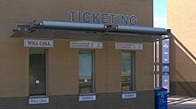 A The ticket window of Clay Gould Ballpark