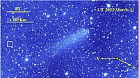 The debris field created by the disintegrated comet Leonard on 31 March 2022