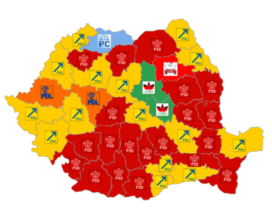 Political map depicting counties according to the county president's party affiliation