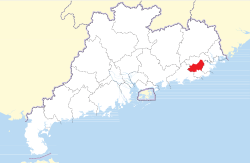 Location of Puning within Guangdong