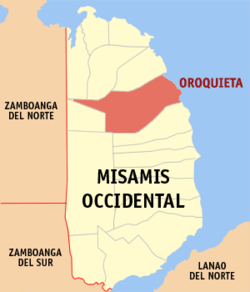 Map of Misamis Occidental with Oroquieta highlighted