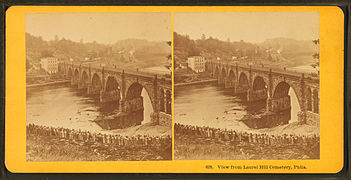 "View from Laurel Hill Cemetery." Reading Railroad Bridge, with Falls (Covered) Bridge in the distance (circa 1880s).