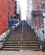 Nine flights of stairs connect Overlook Terrace and Fort Washington Avenue at West 187th Street