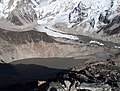 Panoramic view of Khumbu glacier with EBC site on the left above ridge