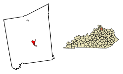 Location of Falmouth in Pendleton County, Kentucky.