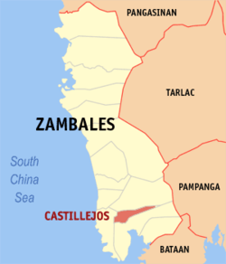 Map of Zambales with Castillejos highlighted