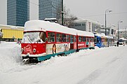 Trams stopped running due to heavy snowfall, at Marijin Dvor on February 5, 2012