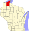 State map highlighting Bayfield County