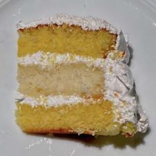 Three-layer cake with white cake in the middle