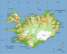 Map of Iceland showing major towns and geographical features