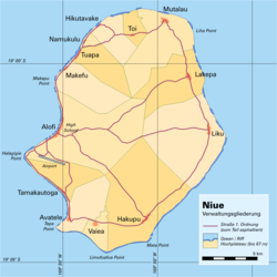 Administrative map of Niue showing all the villages